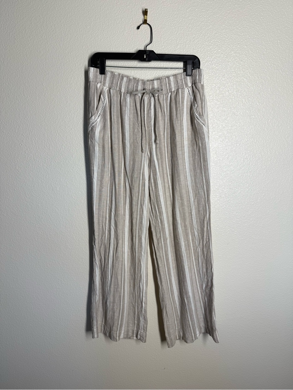 Briggs Striped Drawstring Wide-Leg Pants - Beige & White Size Large
